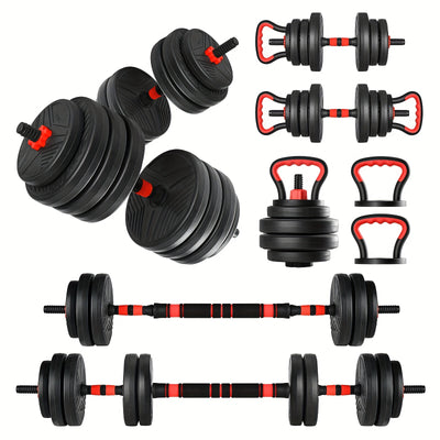 5-in-1 Adjustable Dumbbell Set 20-90lbs — Barbell Kettlebell Push-Up Stand & Weight Plates