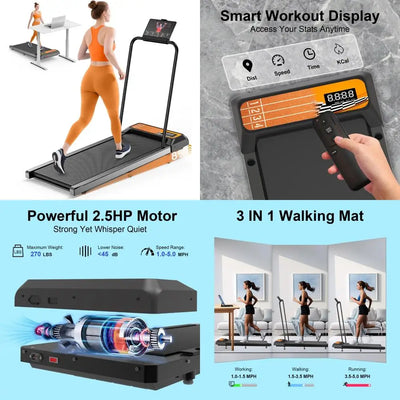 Walking Pad Treadmill with Incline — 2.5HP Low Noise Under Desk Portable Home Treadmill