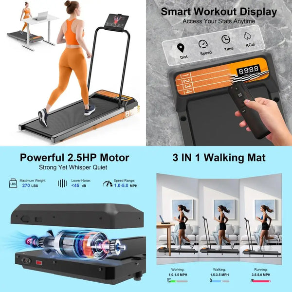 Walking Pad Treadmill with Incline — 2.5HP Low Noise Under Desk Portable Home Treadmill