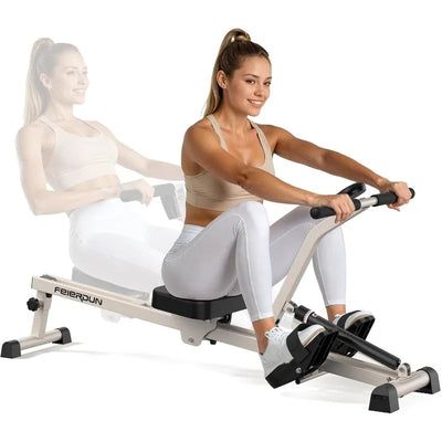 Compact Adjustable Rowing Machine 300LBS Capacity — 12 Level Resistance Foldable Hydraulic Rower