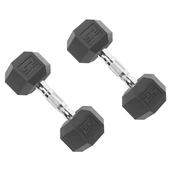 Rubber Hex Dumbbell Set 50lb - 2x25lb Non-Slip Weights for Home Gym Strength Training
